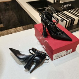 Valentino New Rivet Tassel Sheepskin High Heels Black