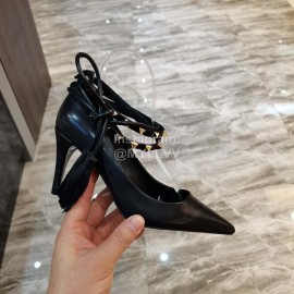 Valentino New Rivet Tassel Sheepskin High Heels Black