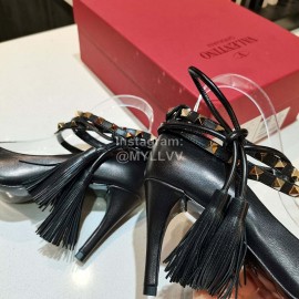 Valentino New Rivet Tassel Sheepskin High Heels Black