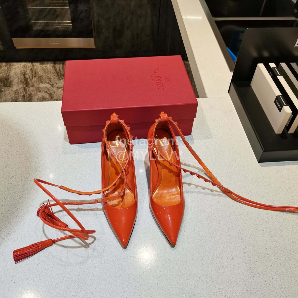Valentino New Rivet Sheepskin High Heels Orange