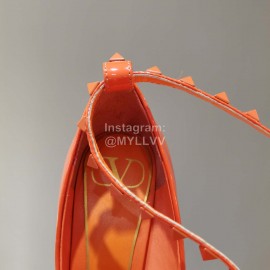 Valentino New Rivet Sheepskin High Heels Orange