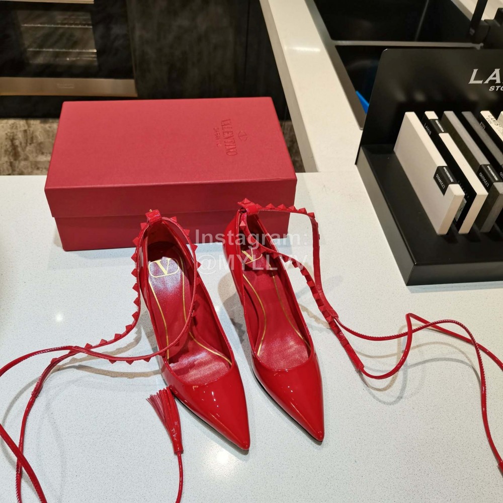 Valentino New Rivet Sheepskin High Heels Red