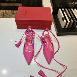 Valentino New Tassel Sheepskin Flat Heel Sandals For Women Rose Red