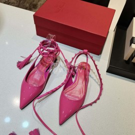 Valentino New Tassel Sheepskin Flat Heel Sandals For Women Rose Red