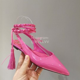 Valentino New Tassel Sheepskin Flat Heel Sandals For Women Rose Red