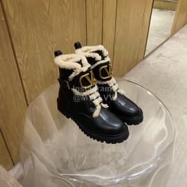Valentino Autumn Winter Calf Lamb Wool V-Button Martin Boots Black