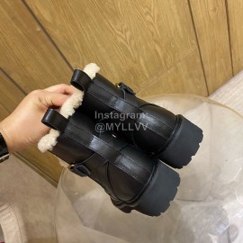 Valentino Autumn Winter Calf Lamb Wool V-Button Martin Boots Black