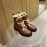 Valentino Autumn Winter Calf Lamb Wool V-Button Martin Boots Brown