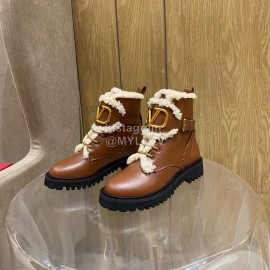Valentino Autumn Winter Calf Lamb Wool V-Button Martin Boots Brown
