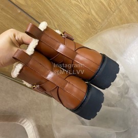 Valentino Autumn Winter Calf Lamb Wool V-Button Martin Boots Brown