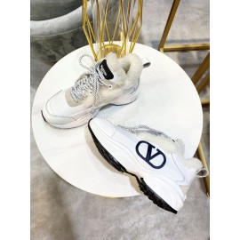 Valentino Winter Calf Wool Thick Soled Sneakers White