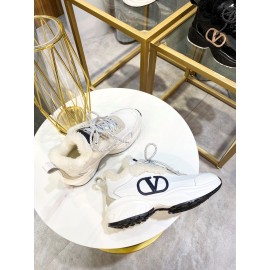 Valentino Winter Calf Wool Thick Soled Sneakers White