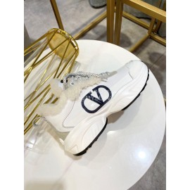 Valentino Winter Calf Wool Thick Soled Sneakers White