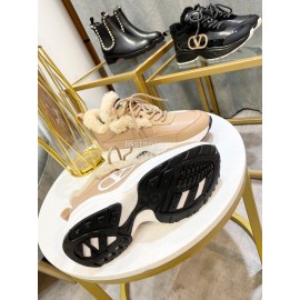 Valentino Winter Calf Wool Thick Soled Sneakers Khaki