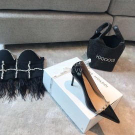 Valentino Rivet Patent Leather Pointed High Heels For Women Black