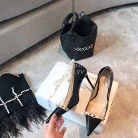 Valentino Rivet Patent Leather Pointed High Heels For Women Black