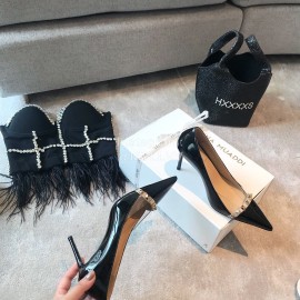 Valentino Rivet Patent Leather Pointed High Heels For Women Black