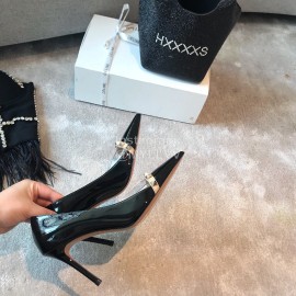 Valentino Rivet Patent Leather Pointed High Heels For Women Black