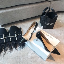 Valentino Rivet Patent Leather Pointed High Heels For Women Black