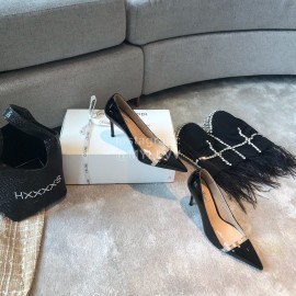 Valentino Rivet Patent Leather Pointed High Heels For Women Black