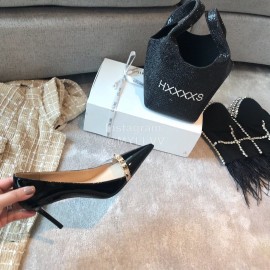 Valentino Rivet Patent Leather Pointed High Heels For Women Black