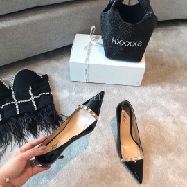 Valentino Rivet Patent Leather Pointed High Heels For Women Black