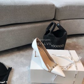 Valentino Rivet Patent Leather Pointed High Heels For Women White