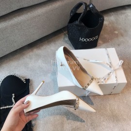 Valentino Rivet Patent Leather Pointed High Heels For Women White