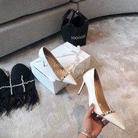 Valentino Rivet Patent Leather Pointed High Heels For Women White