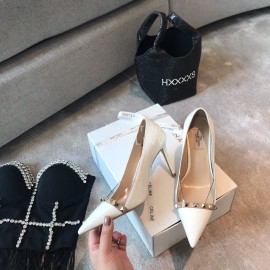 Valentino Rivet Patent Leather Pointed High Heels For Women White