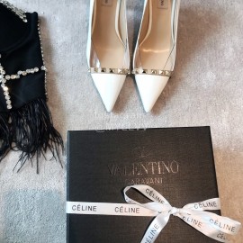 Valentino Rivet Patent Leather Pointed High Heels For Women White