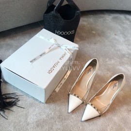 Valentino Rivet Patent Leather Pointed High Heels For Women White