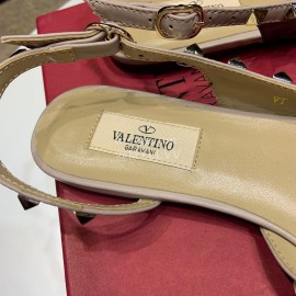 Valentino Classic Cow Patent Leather Riveted Flat Heel Sandals Black