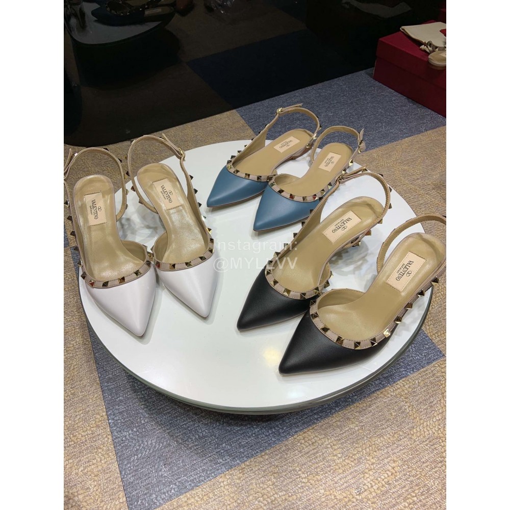 Valentino Classic Leather Rivet High Heel Sandals Black