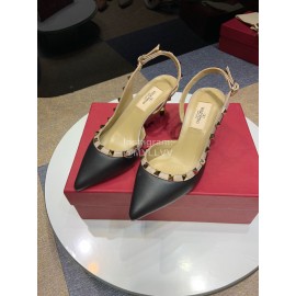 Valentino Classic Leather Rivet High Heel Sandals Black