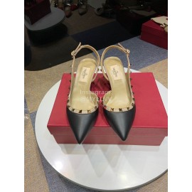 Valentino Classic Leather Rivet High Heel Sandals Black