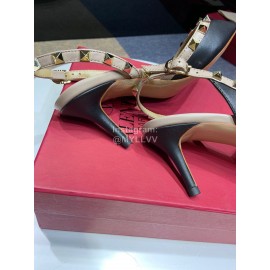 Valentino Classic Leather Rivet High Heel Sandals Black