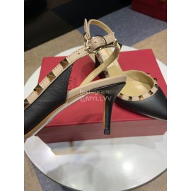 Valentino Classic Leather Rivet High Heel Sandals Black
