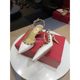 Valentino Classic Leather Rivet High Heel Sandals White