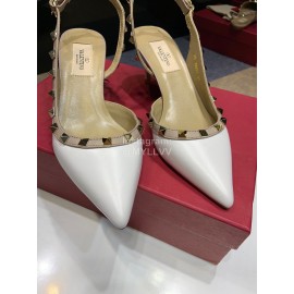 Valentino Classic Leather Rivet High Heel Sandals White