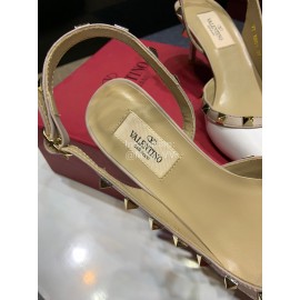 Valentino Classic Leather Rivet High Heel Sandals White
