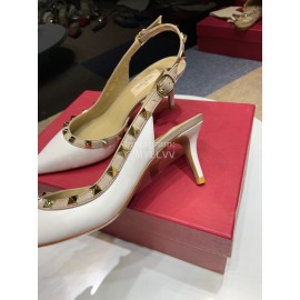 Valentino Classic Leather Rivet High Heel Sandals White
