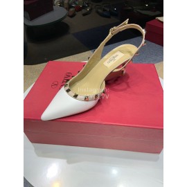 Valentino Classic Leather Rivet High Heel Sandals White