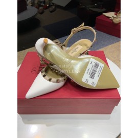 Valentino Classic Leather Rivet High Heel Sandals White
