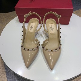 Valentino Classic Leather Rivet High Heel Sandals Pink