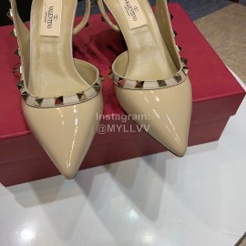 Valentino Classic Leather Rivet High Heel Sandals Pink