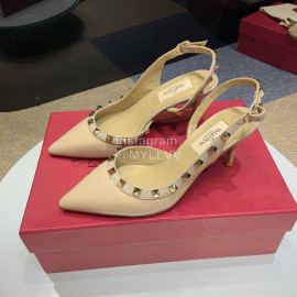 Valentino Classic Leather Rivet High Heel Sandals Pink