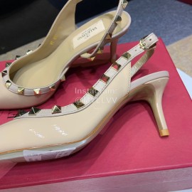 Valentino Classic Leather Rivet High Heel Sandals Pink