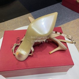 Valentino Classic Leather Rivet High Heel Sandals Pink