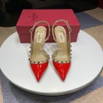 Valentino Classic Leather Rivet High Heel Sandals Red